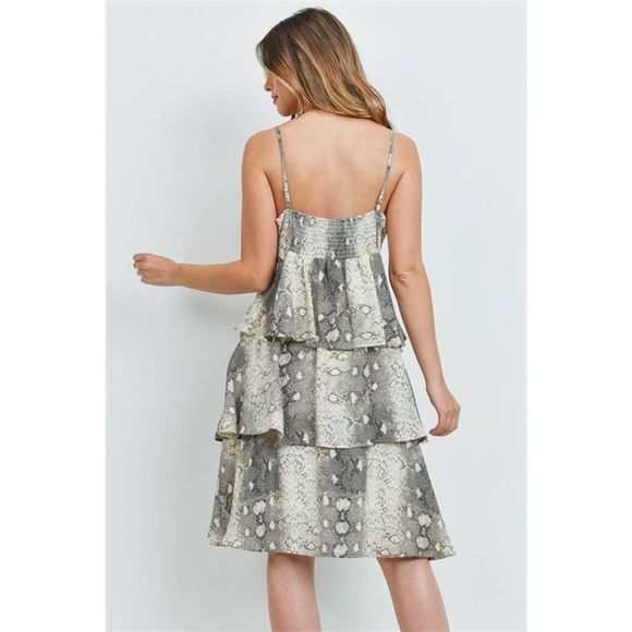 Snake Skin Tiered Ruffle Spaghetti Strap Dress - Picture 5 of 5